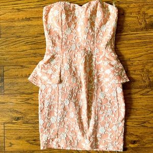 Light pink and white strapless dress